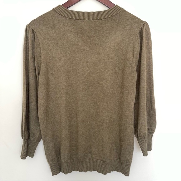 Minus Women’s Mersin Knit Tee L Olive Stretch Knit Pullover 3/4 Sleeves NEW - Picture 4 of 6
